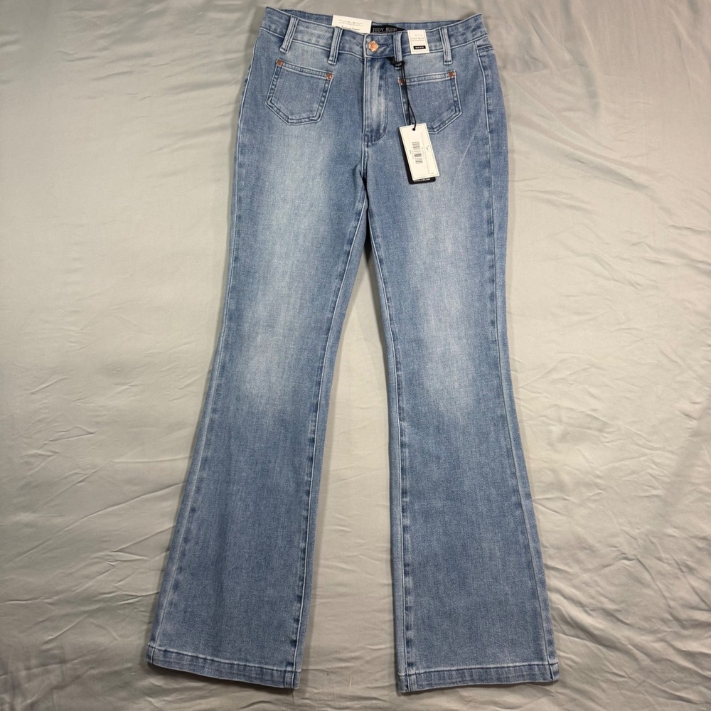 Judy Blue Mid Rise Bootcut Jeans Medium Wash Front Patch Pockets Womens 3/26